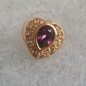 Heart S.A.L Purple Goldtone Stud Earrings. Vintage. Swarovski.